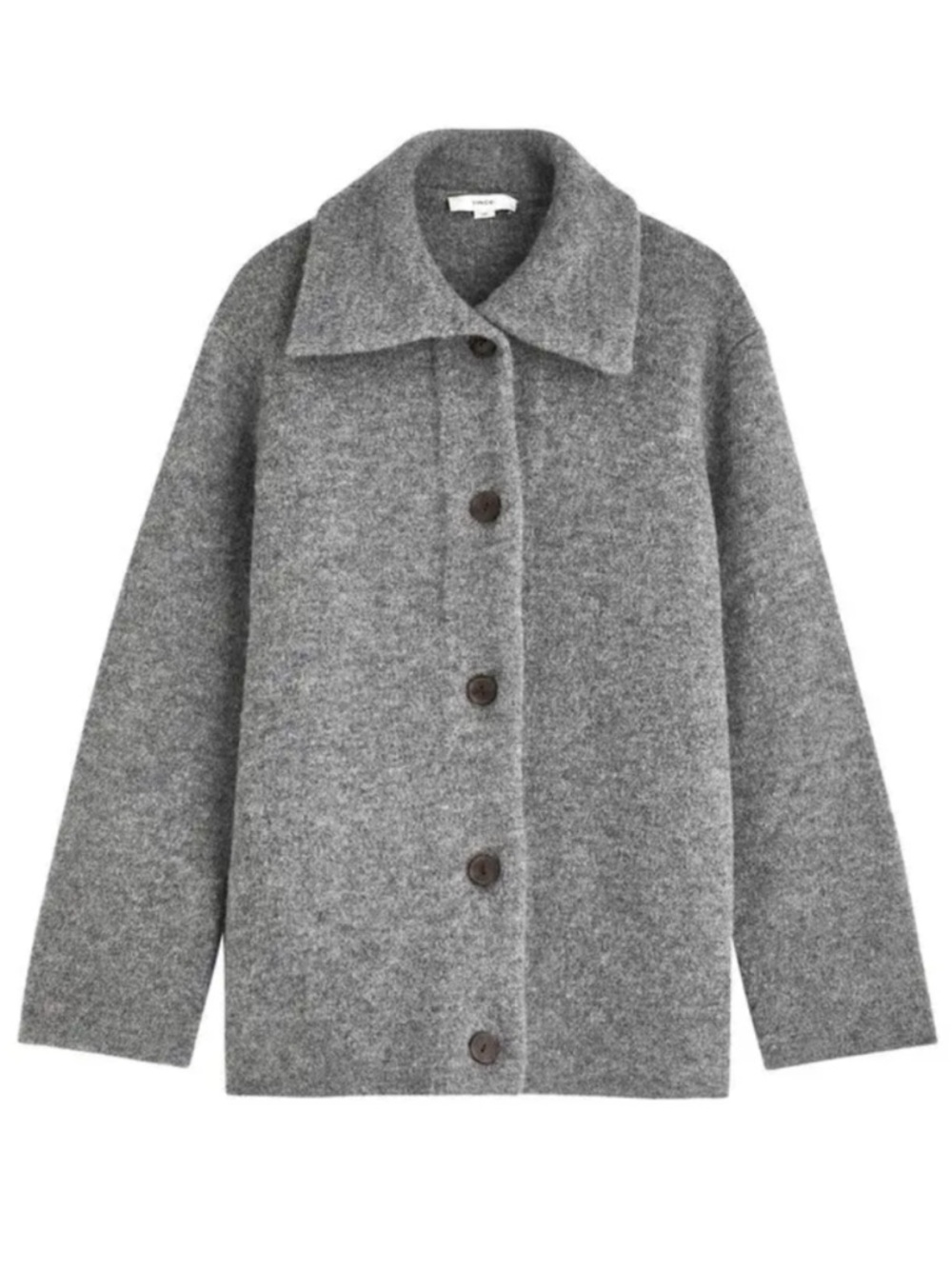 Vince Gray Brushed Wool-Blend Button Front Cardigan